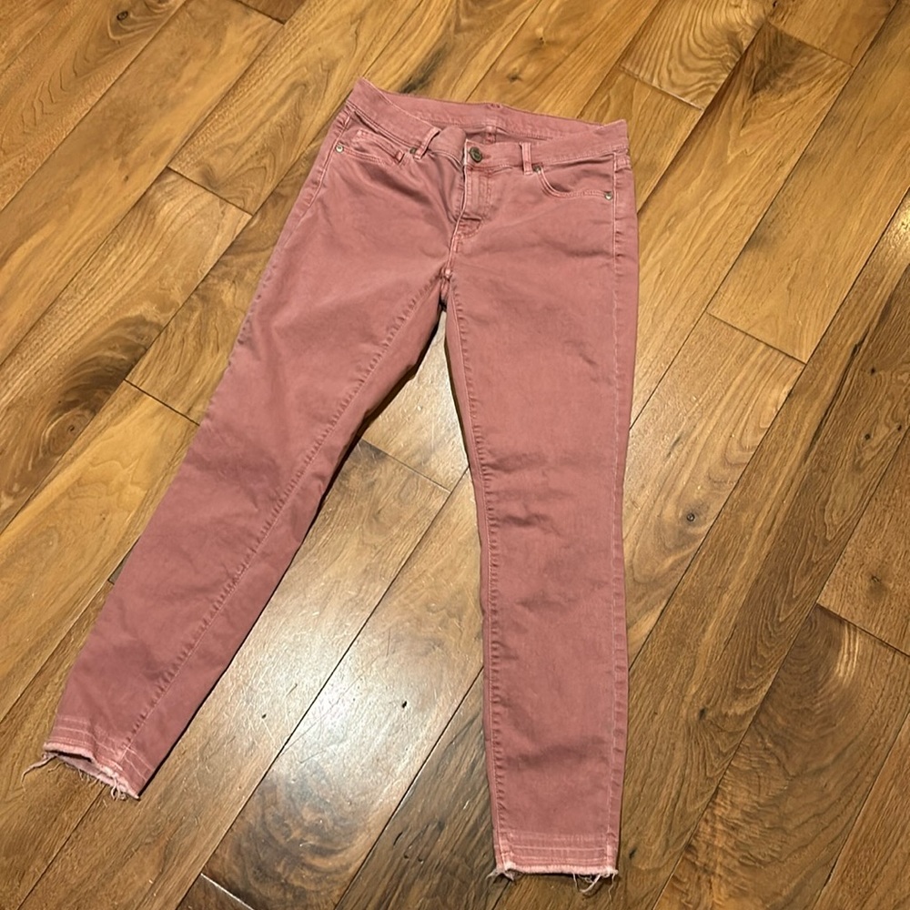LOFT Modern Skinny Raw Hem Dusty Pink Jeans, Size 2P/26